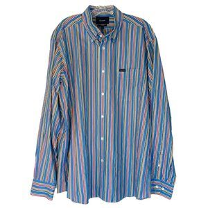 Faconnable Classique Stripe Button Down Shirt Blue Pink Cotton LS XL $190 EUC!